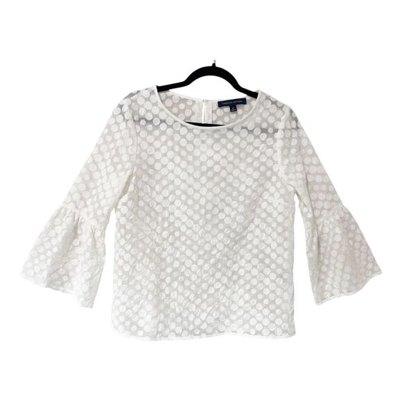 Tommy Hilfiger Womens White Polkadot Sheer Boho Bell Sleeve Blouse Size Small - Picture 1 of 9